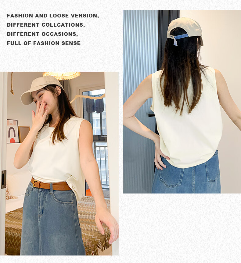 Jeanswest Women's Vest 2026 Summer New Pure Cotton Loose Fit Sleeveless T-Shirt Wide Shoulder Breathable Inner Wear Outer Wear Camisole 19