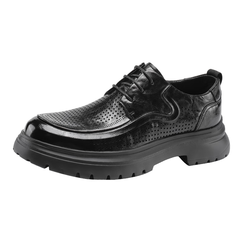 G.N.Shi Jia Men's Shoes, Summer Hollow Business Casual Leather Shoes, Breathable Perforated Leather Sandals, Men's Chunky Height-Increasing Formal Shoes