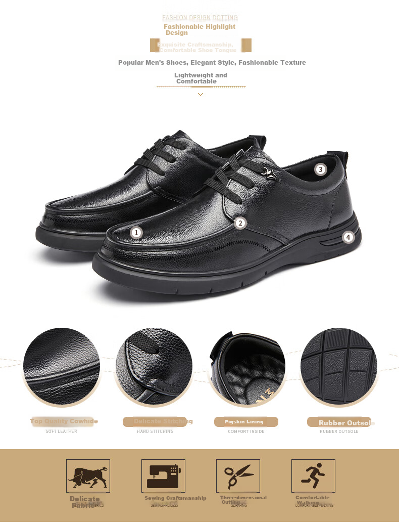 MULINSEN Men's Shoes, Top-Grain Leather, Business Casual Leather Shoes, Breathable Soft Sole, Dad Shoes for Men, L223261 3