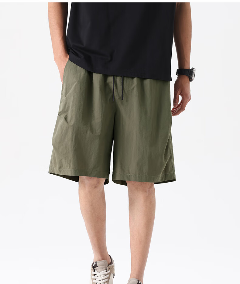MINISO Men's Shorts, 2026 New American Trendy Workwear Style, Summer Outdoor Functional Loose-Fit Mid-Length Pants, Army Green, XL 18