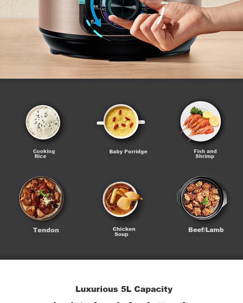 Midea Electric Pressure Cooker, Home Use 5L Double Pot, Large Capacity Multifunctional Rice Cooker, One-Button Air Release, Mechanical Control Electric High Pressure Cooker 4
