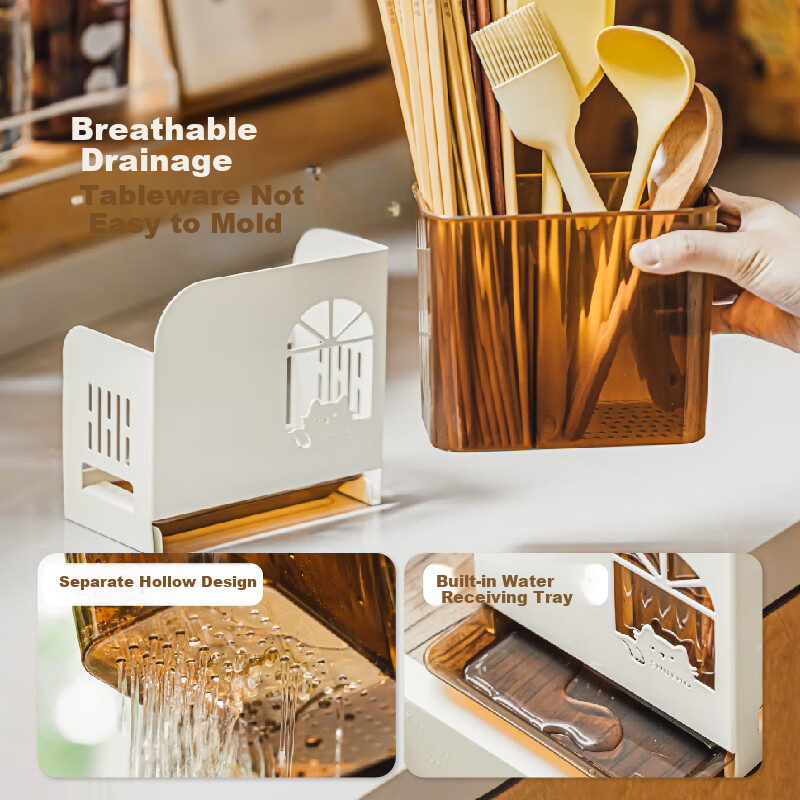 Shuke, Chubby Orange Chopstick Holder Storage Box, High-End New Design for Home Use, Wall-Mounted Kitchen Utensil Organizer with Draining Functio