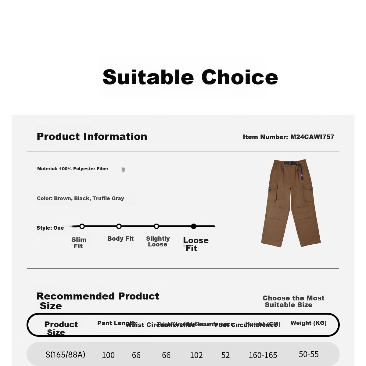 CAMEL Men's Cargo Pants, Wide-Leg Style, Wang Junkai's Same Style, Spring And Summer Soft Shell Straight-Leg Casual Trousers M14CAWI644 29