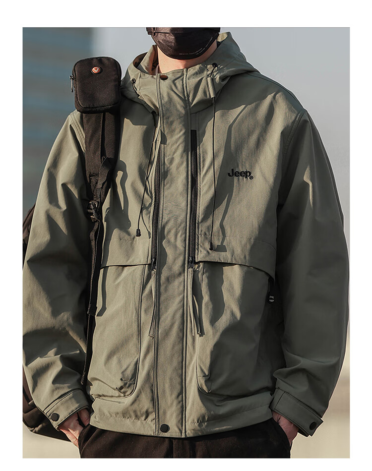 JEEP Men's Spring And Autumn Hooded Jacket, Casual Loose Workwear Clothing for Men, Army Green, Size L 6
