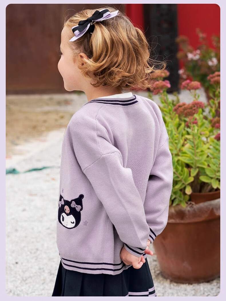 DAVE & BELLA Kuromi Collaboration Children's Sweater Cardigan Spring Baby Girl Knit Top 14