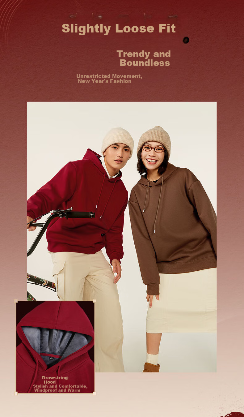 JEANSWEST LIFE Red Zodiac Year Hooded Sweatshirt for Men, Winter Fleece-Lined Thickened Boys' Clothing, Chinese Style Horse Year Jacket 3