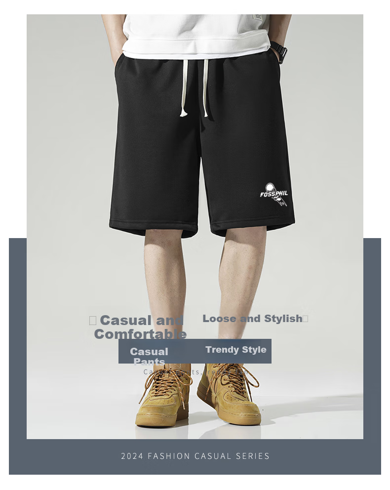 Foss Phil Men's Shorts, Summer Loose Casual Trendy Thin Beach Shorts, Sports Pants, Men's Trousers FPD01 Black 3XL 2