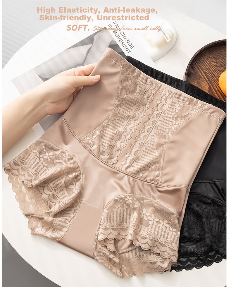 LangSha High-Waisted Cotton Tummy Control Shapewear Shorts for Women, 2-Pack Slimming Body Shaper Triangle Panties 5