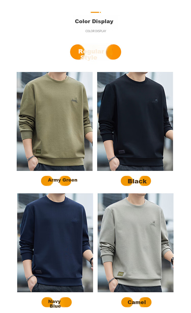 JEEP Men's Sweatshirt, Autumn And Winter Round Neck Long Sleeve T-Shirt, Loose Casual Clothing for Men, Army Green Fleece-Lined, 4XL 2