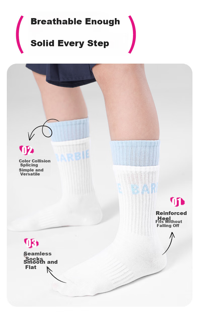 Barbie Children's Thigh-High Socks, Spring And Autumn Girls' Mid-Calf Socks, Cotton Socks for Older Children And Girls, Long Socks to Match Shark Pants 2