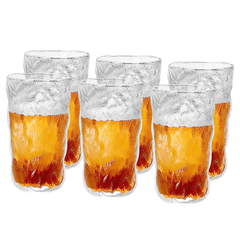 Green Apple Glacier Stone Pattern Glass Cups 320ml 6-Pack Thickened Juice Beer Glasses High Aesthetic High Quality
