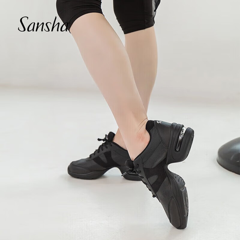 Sansha Modern Dance Shoes for Women, Jazz Dance Soft-Soled Breathable Leather Square Dance Shoes H166LPI Black Size 37