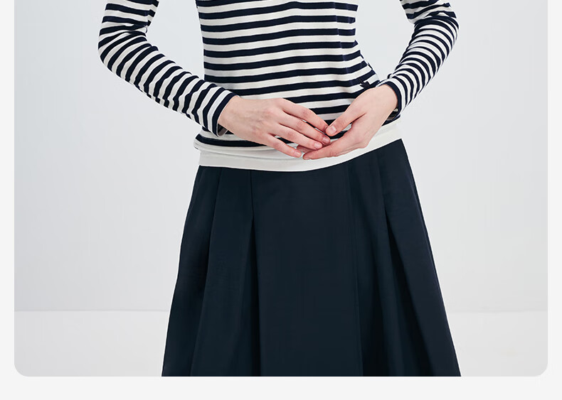 Navigare Women's Fashion Slim-Fit Striped Comfortable Faux Two-Piece Long-Sleeve T-Shirt 2315005502 2