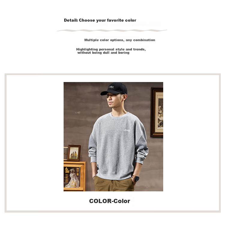 JEEP 2026 Spring And Autumn Loose Comfortable Men's Sweatshirt, Casual Sports Top, Round Neck Long-Sleeve Pullover Sweatshirt for Me 5