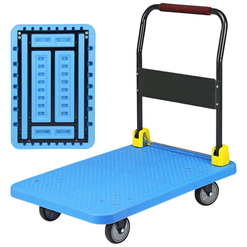 Feida Heavy-Duty Folding Hand Truck Flat Cart Trolley with 5-Inch Rubber Wheels 90x60cm Blue