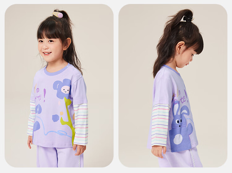 YUZHAOLIN Children's T-Shirt Spring Girls' Pure Cotton T-Shirt Toddler Baby Versatile Basic Top Dream Rabbit 13