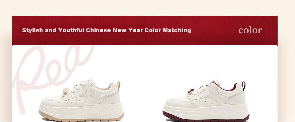 Josiny Thick-Soled White Sneakers for Women, Spring And Autumn 2026 New Style Soft Sole Board Shoes Versatile Breathable Sports Casual Shoes Beige/red 37 8