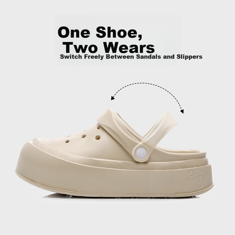 GUOLUOFEI Perforated Closed-Toe Slippers for Men, Outdoor Wear, Summer Thick-Soled Non-Slip Beach Sandals for Women, Khaki, Size 37-38