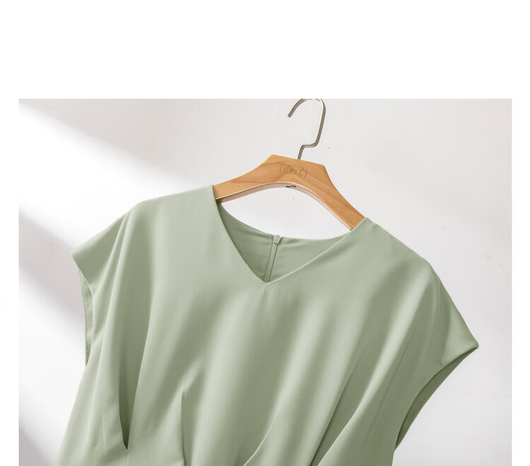 DME A-Line Skirt Summer Commuter V-Neck Short Sleeve Simple Mid-Length Dress for Women 21