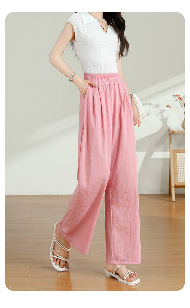 Jeanswest Casual Pants for Women, Summer Trendy Loose-Fitting Draping Solid Color Versatile Yamamoto Wide-Leg Pants, Pink, Size L 19
