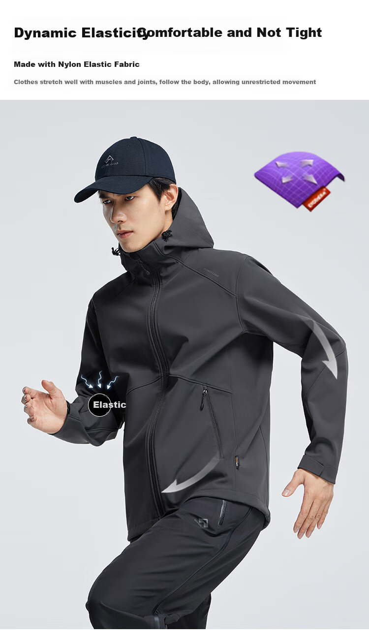 Pioneer Camp Sea Lion Soft Shell Jacket for Men, Spring And Autumn Outdoor Fleece-Lined Warm Windproof Waterproof Cordura Hiking Mountaineering Jacket 5