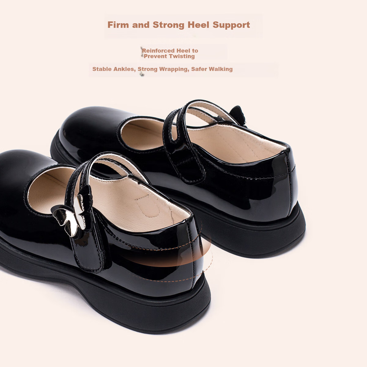 Follow Me Girls' Leather Shoes, Children's Princess Shoes, Versatile School Performance Shoes, Square-Toe Flats, Black, Size 36
