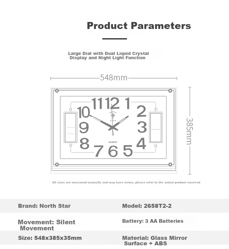 POLARIS Wall Clock, Creative Living Room Timepiece, Bedroom Luminous Clock, Temperature Display with Dual Liquid Crystal, 24-Inch Large Clock 10