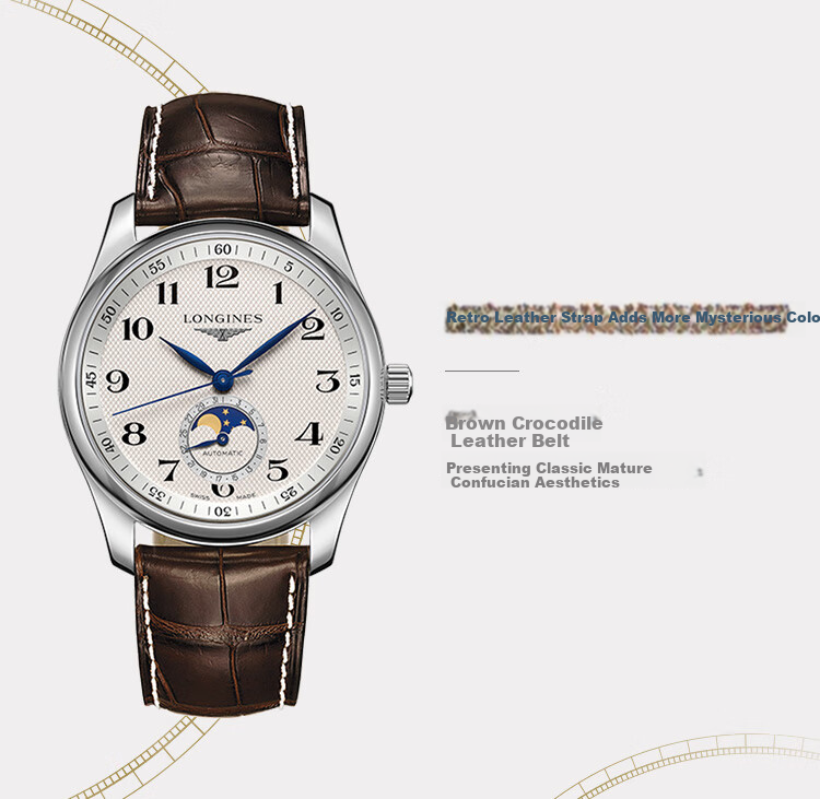 LONGINES Swiss Watch, Master Collection Moonphase Wristwatch, Men's Steel Strap Mechanical Watch L29194786 3