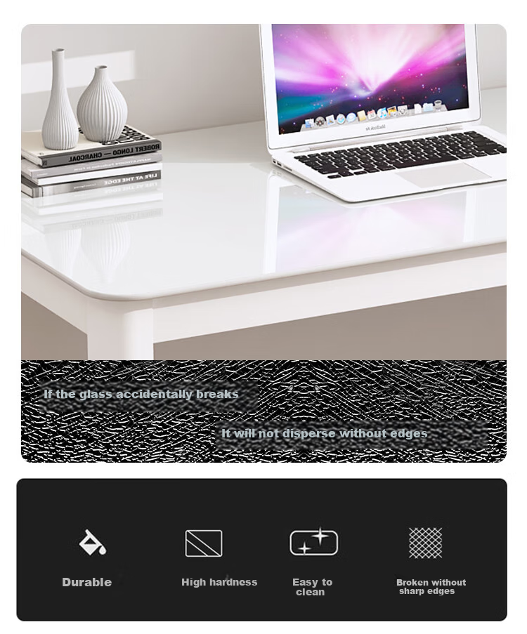 Fanshe Computer Desk, Minimalist Modern Design with Cable Grommet, Glass Desk for Study, Office, Home Use, Dual-Purpose Desk for Dining Room 1