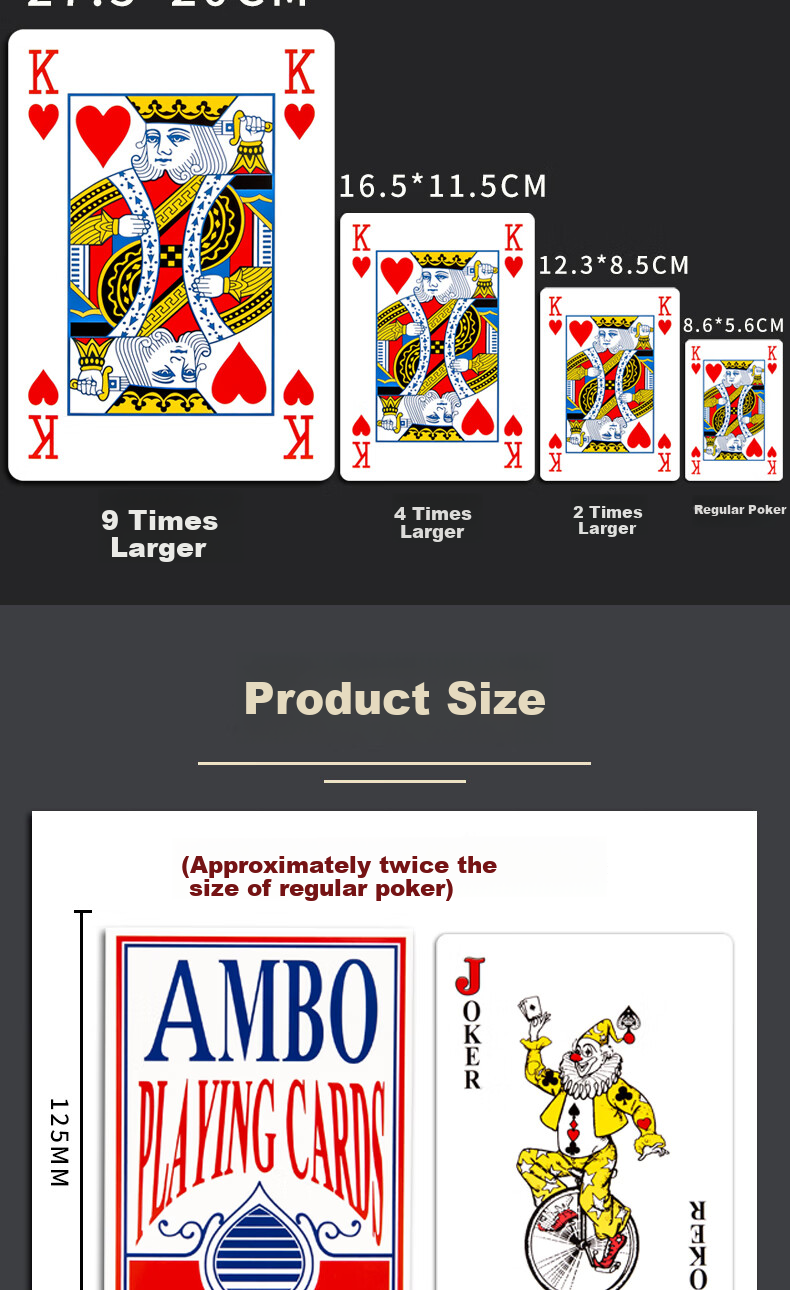 Huasheng 9x Enlarged Playing Cards, Extra Large Guandan Poker Cards, Card Game for Adults, Creative Poker, A4 Magic Props Cards 5