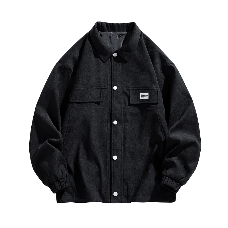 Huili Men's Jacket, Spring And Autumn Casual Versatile Lapel Coat, Trendy Workwear Men's Outerwear, Black, Size M