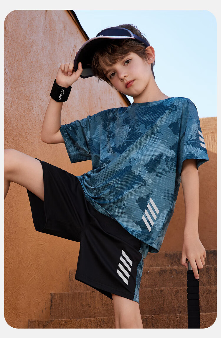 ASK JUNIOR Children's Clothing Set, Boys' Summer Thin Breathable Short-Sleeve T-Shirt And Shorts, Sports Running Two-Piece Set, Tennis Outfit 6