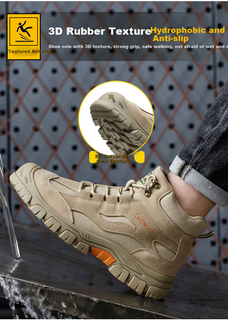 Chichengniao Safety Shoes for Men, Anti-Smashing And Puncture-Resistant Insulated Shoes with Plastic Toe Cap, Lightweight And Wear-Resistant Soft Sole, Breathable Summer Work Safety Shoes [High-Top Protection] Anti-Smashing And Puncture-Resistant - 2373 Sand Color Size 36 14