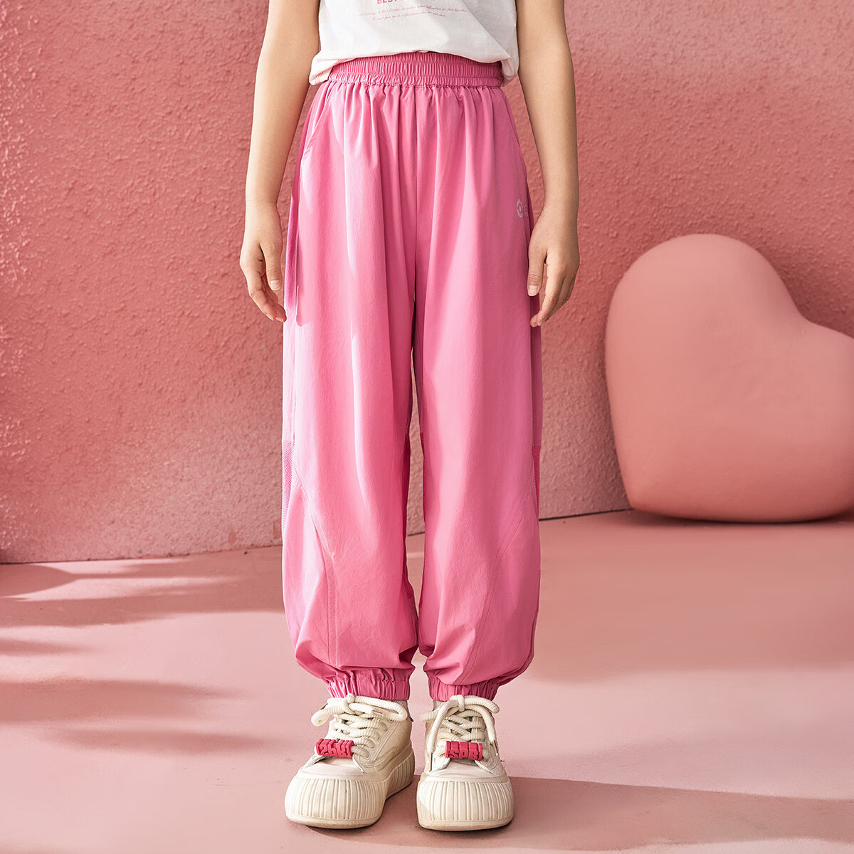 ASK JUNIOR Children's Pants, Summer 2026, Mesh Spliced Breathable Sports Casual Pants, Elastic Ankle Girls' Trousers, Pink, Size 150