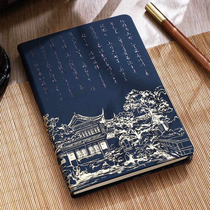 Jiaranheng National Trend Forbidden City Cultural And Creative Gold-Stamped Shengxian's Notes Drunkard's Dream Pavilion Notebook Journal Record Book Office Stationery Gift for Teachers And Students, Birthday Present, Blue