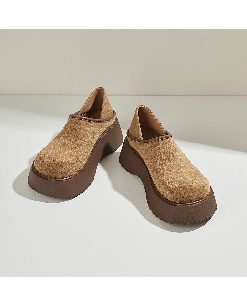 DAPHNE Women's Single Shoes, Fashionable Thick-Soled Retro Two-Way Birkenstock-Style Shoes, Soft-Bottom Versatile Slip-On Women's Shoes, Camel Color Single Lining, Size 35 11