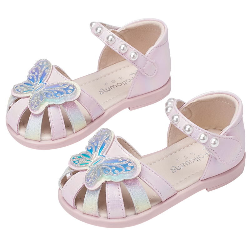 Fulomi Girls Baby Summer Sandals Soft Sole Closed Toe Princess Shoes Toddler Non-Slip Crystal Shoes Pearl Pink Size 29