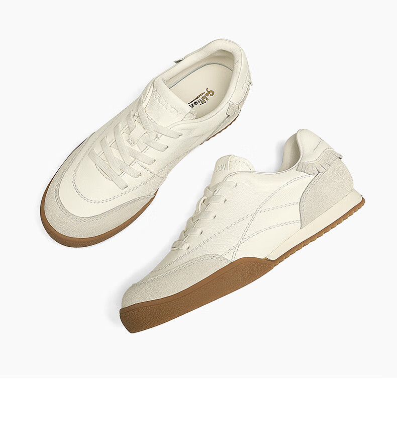 Goldlion Women's Leather Training Shoes, Color-Block Casual Outdoor Sports Shoes for Women G688510151 Beige/gray 38 1