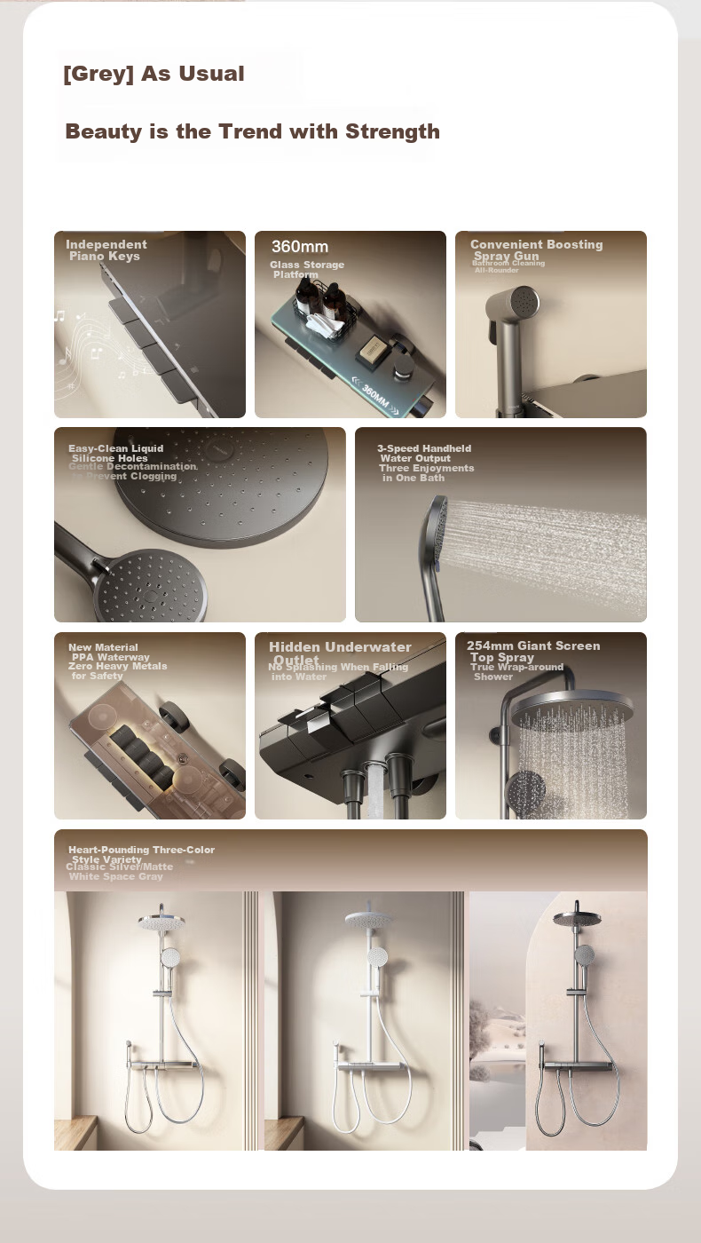 FAENZA Four-Function Piano Key Large Platform Storage Spray Gun, Easy-To Shower Head [Gray] F4M8846GGP 2