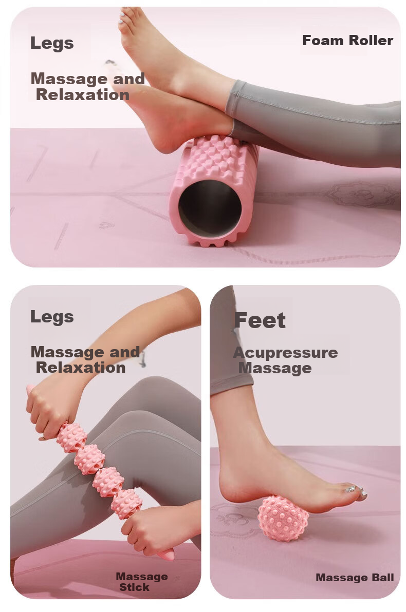 Duweike Foam Roller Muscle Relaxation Roller Spiky Massage Stick Leg Massage Yoga Stick Green White 45cm 12