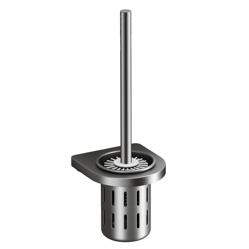 Cobbe Toilet Brush, No Drilling Required, Wall-Mounted Storage Rack, Space Aluminum Gunmetal Gray, Bathroom Silicone Brush, Toilet Cup Holder