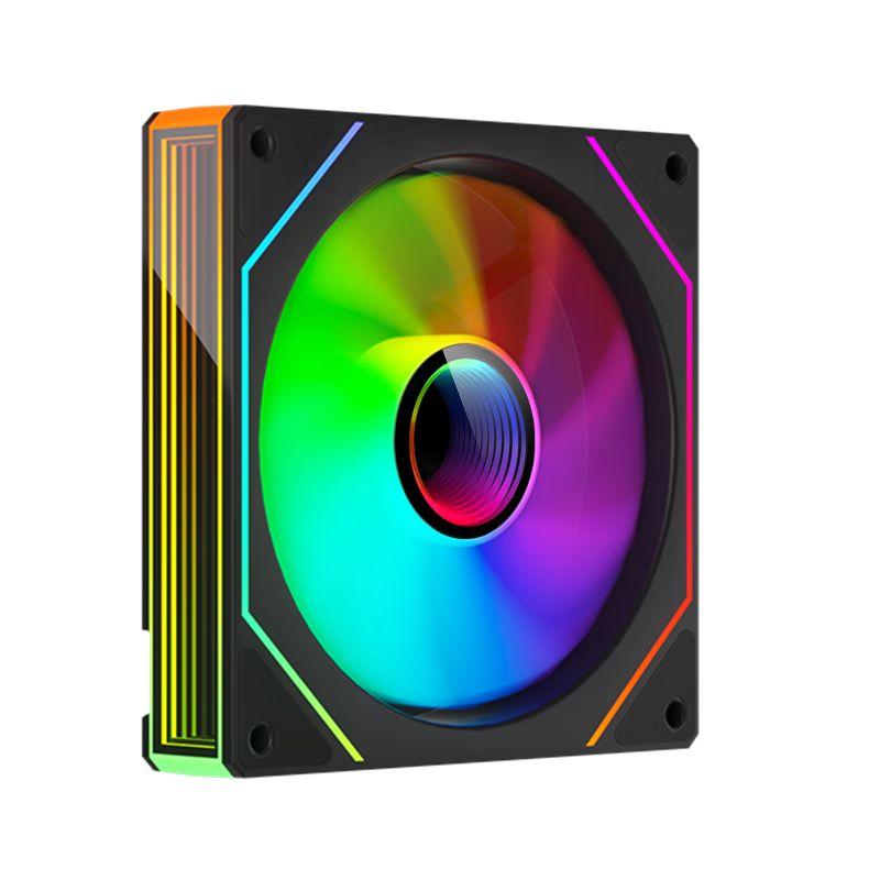 PowerTrain Prism 7 PRO Case Fan, 12CM Black Reverse Blade, ARGB Synchronized Lighting, Desktop Computer Cooling Fan, Infinite Mirror Light Effects, PWM Intelligent Temperature Control Speed Adjustment