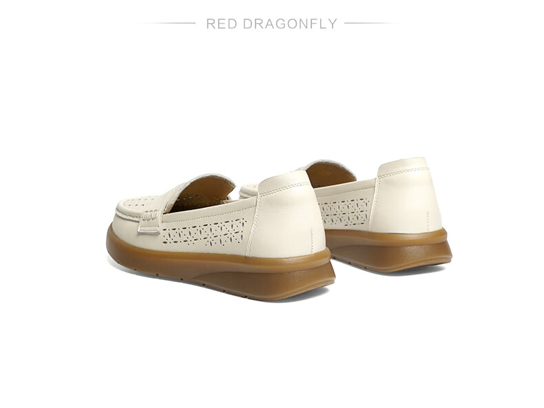 RED DRAGONFLY Women's Flats for Spring And Summer, Hollow-Out Shallow Mouth Flats, Soft-Soled Genuine Leather Shoes for Middle-Aged And Elderly Women WTB15149 Apricot Color Size 37 9