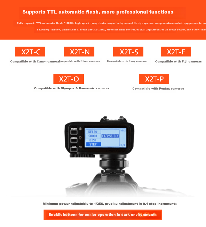 Godox X2T-O Hot Shoe Trigger, High-Speed Sync TTL Trigger, 2.4G Wireless Trigger, Olympus/Panasonic Version, Single Transmitter 8