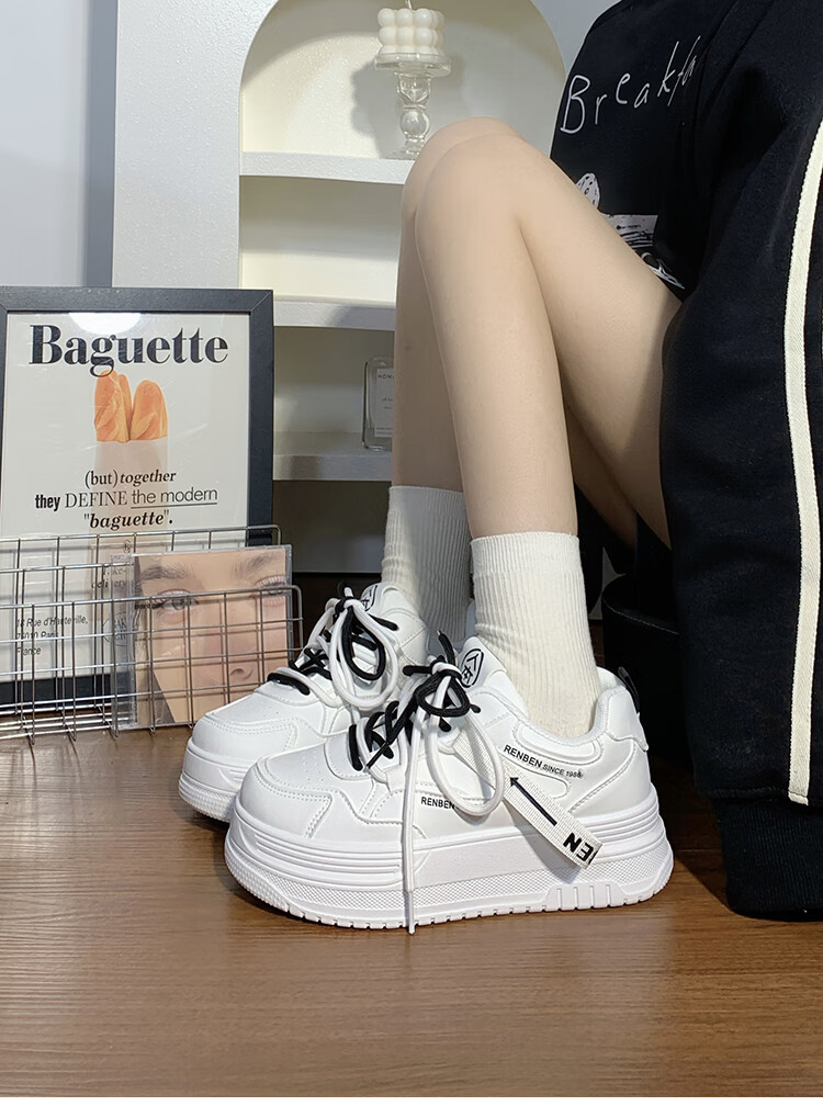 RENBEN Thick-Soled White Sneakers for Women, 2025 New Spring And Autumn Style, Popular Korean Version, Height-Increasing Casual Sports Skateboard Shoes for Wome 13