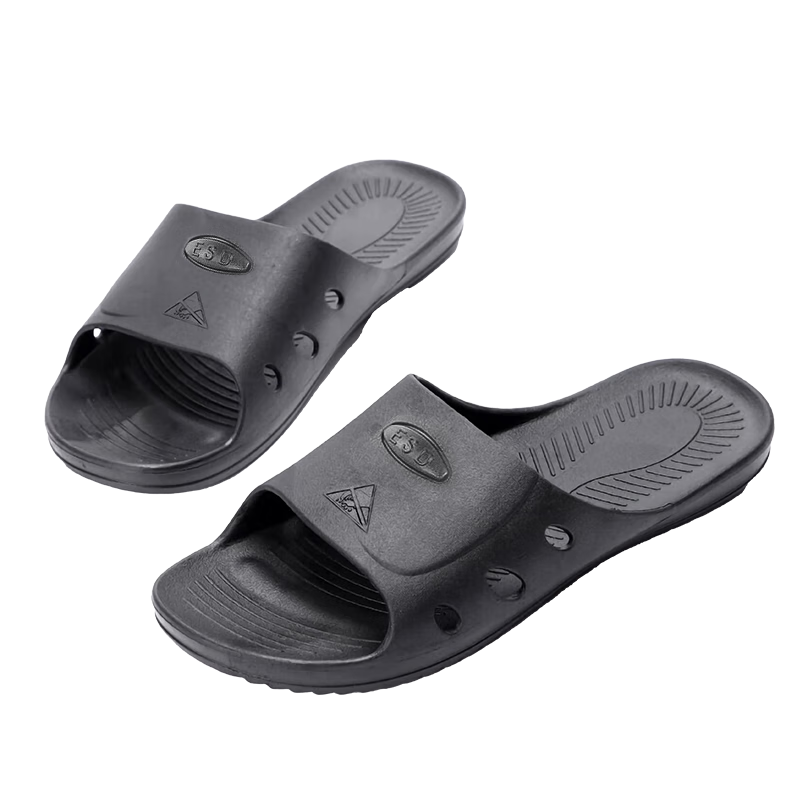 Jiuqiangu Anti-Static Slippers ESD Static SPU Six-Hole Shoes Slippers for Electronics Factory Clean Room, Customizable Dust-Free Shoes, Black Size 42