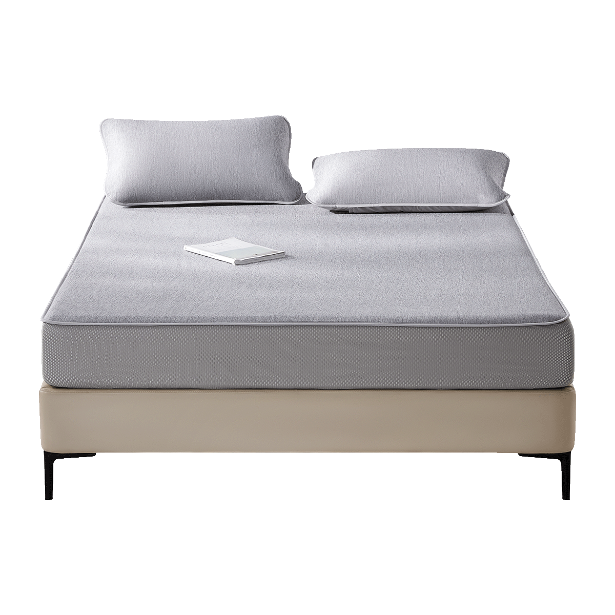 LUOLAI Home Textiles Class A Antibacterial Ice Silk Mat Three-Piece Set, Cooling Mat with Fitted Sheet Style, Gray, 180*200*30