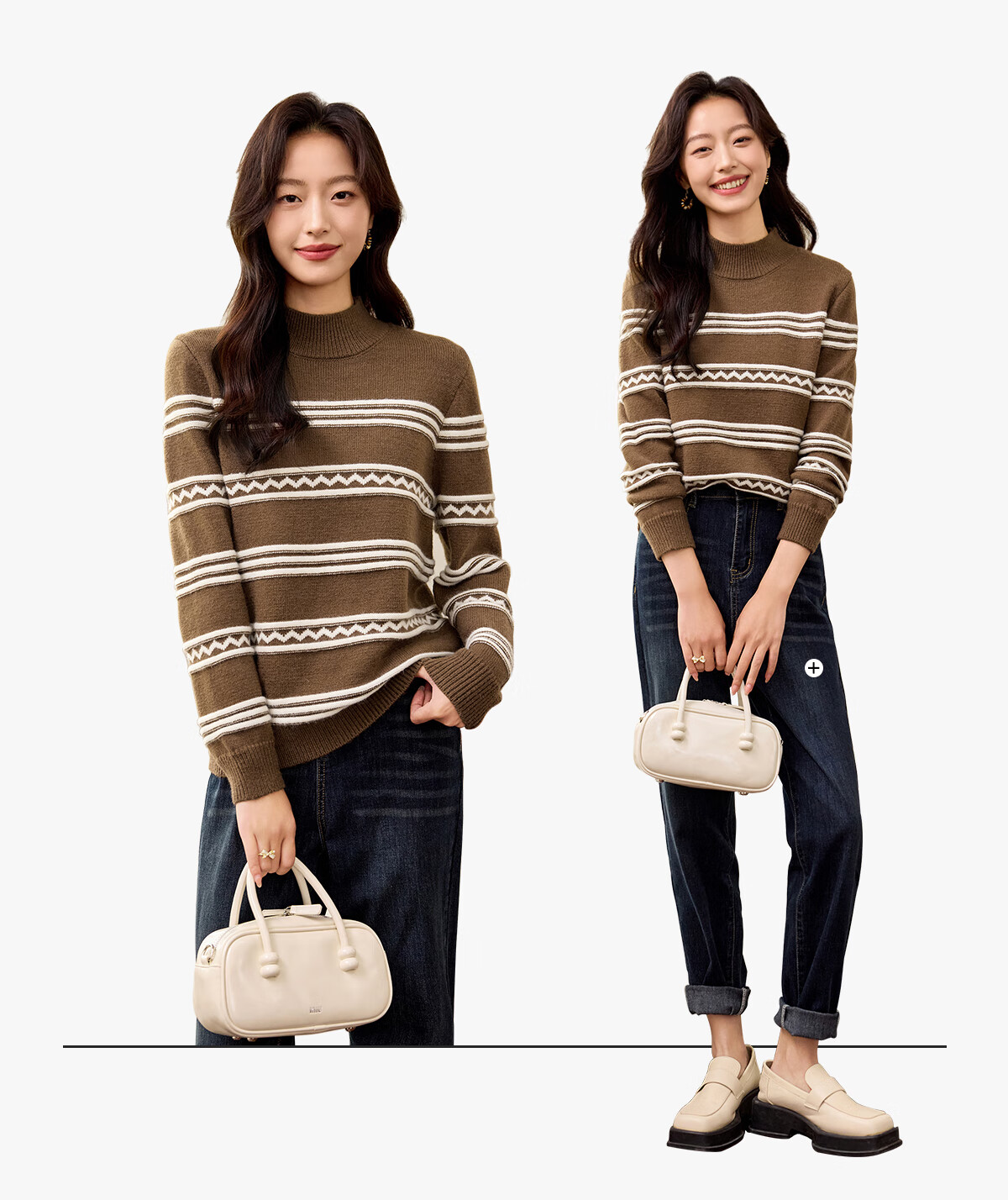 PinCai Women's Classic Striped Colorblock Sweater Early Spring Crew Neck Knitwear P144Z9024 17