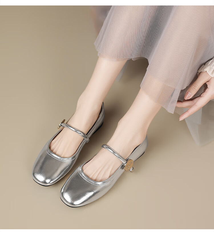 ZHR Women's Shallow Mary Jane Shoes 2026 Summer Flat Lightweight Comfortable Soft Sole Single Shoes AH607 Silver Size 40 17