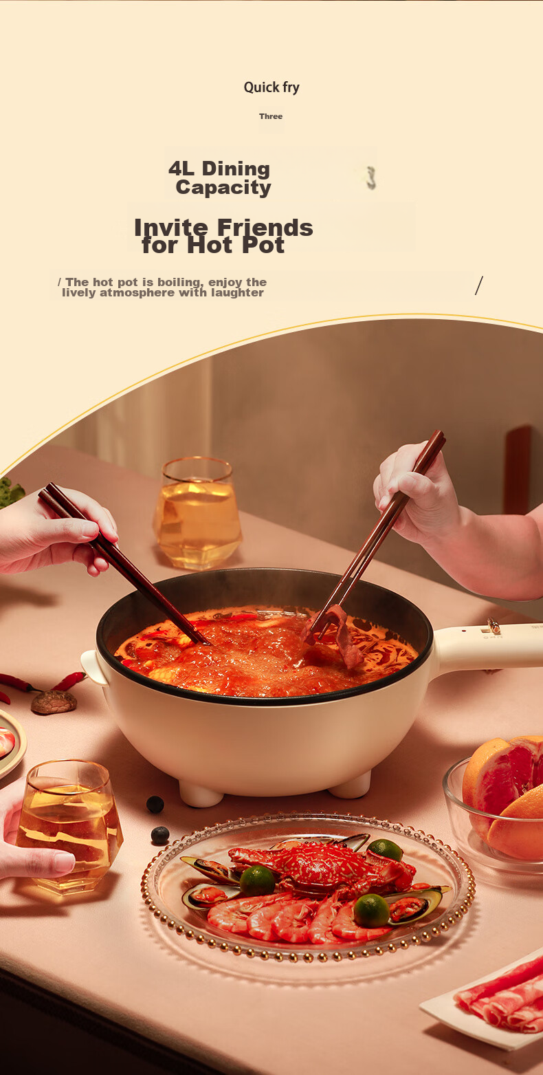 Royalstar Electric Wok, Home Use, 4L Large Capacity, Multifunctional, High Power, All-In for Stir-Frying And Steaming, Electric Cooking Pot, Electric Hot Pot, Electric Steamer, Electric Fire Pot, DCG04W1 with Steamer Basket, Home Appliance 8